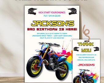 Dirt Bike Birthday Invitation, Motocross Party Invite, Editable Canva Template (5x7)