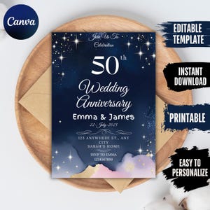 50th Anniversary Invitation Greenery Wedding Anniversary Invite Wedding Anniversary Invitation Printable Editable Template