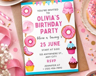 Editable Donut Birthday Invitation | Sweet Sprinkle Party Invite (Digital Download)
