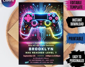 Video Game On Birthday Invitation | Glow Game Party Template