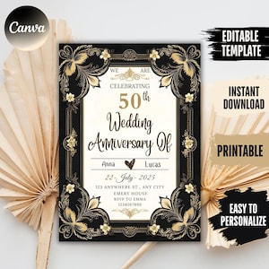 50th Anniversary Party Invitation, 20th, 30th, 40th, 60th Anniversary Template, Canva 5x7 Instant Download Bonus Digital Invitation Template