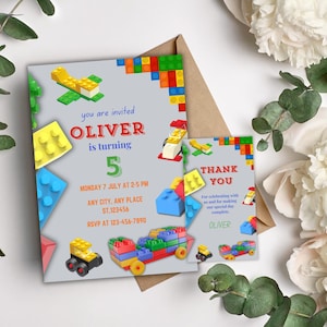 Block Party Invitation | Building Blocks Birthday Invite | Stacked with Fun: Building Blocks Birthday Invitation Template