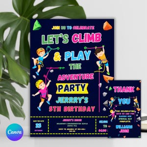 Invitación de escalada en roca, invitación a fiesta de escalada en interiores, invitación a muro de escalada, plantilla de invitación de cumpleaños de escalada en roca, ¡invitación de escalada en roca!