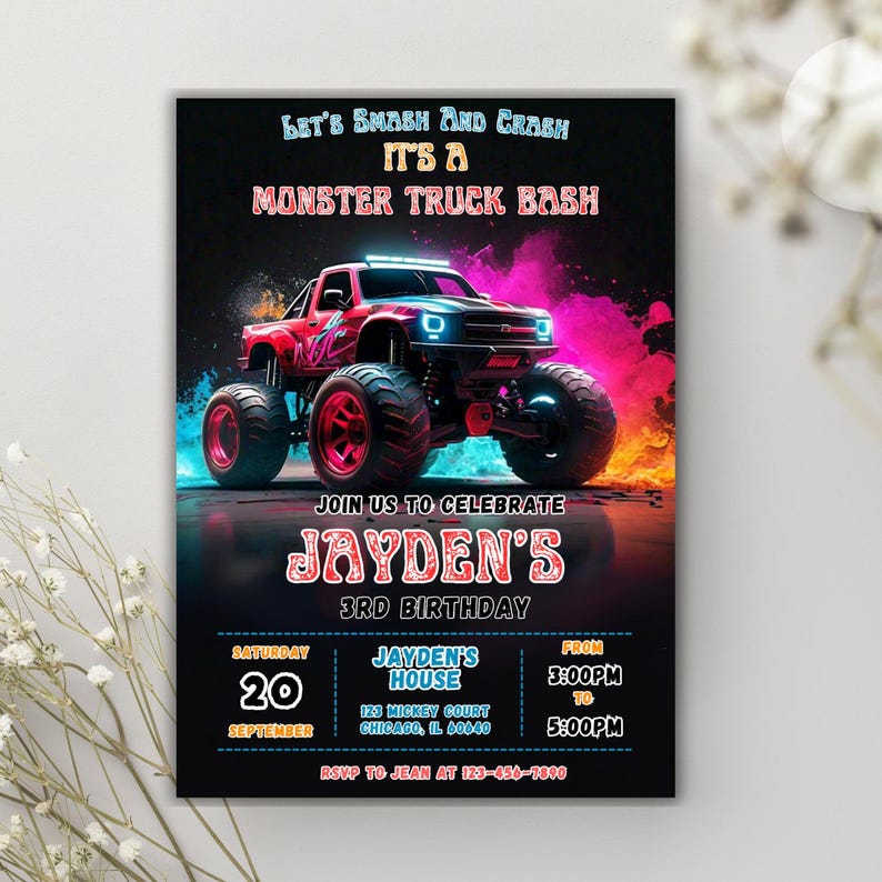 Editable Monster Invite, Monster Jam Party Invite, Monster Jam ...