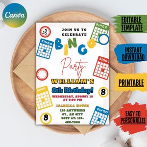 Bingo Birthday Invitation Family Game Night Invite Bingo Night Invitation Bingo Theme Party Game Invitation Instant Download