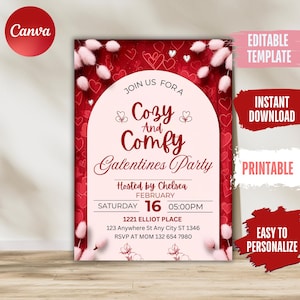 Galentines Day Invite Valentines Day Party Invitation Galentine&#39;s Girls Night Comfy and Cozy Valentines Day Invite Instant Download