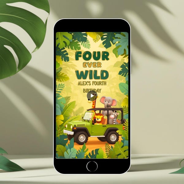 Four Ever Wild Party Animals Animated Video Invite | Jungle Safari 4th Birthday
