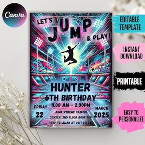 EDITABLE Trampoline Park Birthday Invitation, Trampoline Invitation, Jump Party Invitation, Jump Birthday Party Invitation, Glow Galaxy