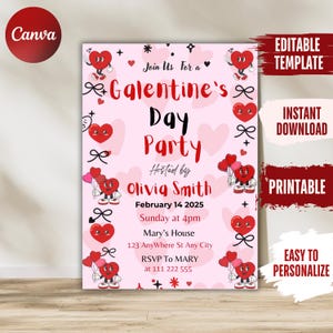 Bearbeitbare Valentinstag Party einladen, Hand gezeichnete Valentinstag Einladung, Pink Scribble Galentines Girls Night, Valentinstag Brunch Einladen