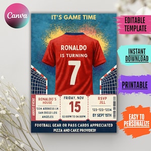 Ronaldo Birthday Invitation CR7 Birthday, Editable Ronaldo Birthday Invite, Canva Template, Soccer Birthday Invite, Birthday Invitation