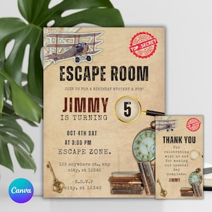 Escape Room Invitation, EDITABLE Mystery Birthday Party Invite, Kids Escape Room Birthday Party, Detective Game Night Mobile Invite,