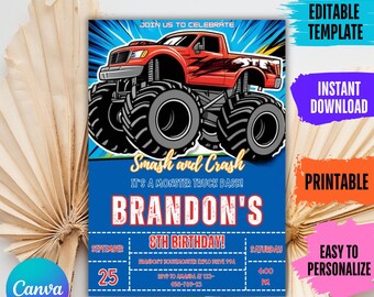 Editable Monster Truck Birthday Invitation | Monster Jam Party Digital Download