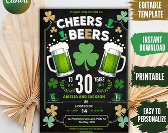 Cheers Beers St Patrick's Day Birthday Invitation (Digital Printable)