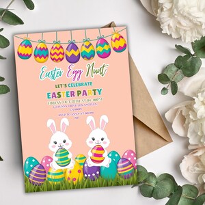 🐣 Easter Brunch Invite 🌿 Featuring watercolor eggs and pastel tones, this editable Canva template makes your egg hunt party extra special. 💌 Instant download and printable – spring celebrations made easy!