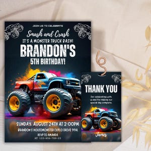 Monstertruck Einladung | Monstertruck Einladen | LKW-Geburtstagsfeier Evite | Monster Jam Einladen | Einladungen Jungen | Monster Jam Geburtstag