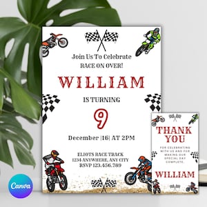 Dirt Bike Birthday Invitation: Motocross Adventure Party (Editable Canva Template, Digital Download)