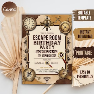 Escape Room Birthday Party Invitation: Editable Canva Template (5x7 Digital Download)