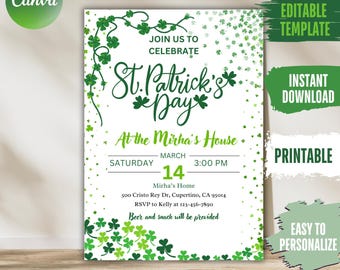 Shamrock St. Patrick's Day Party Invitation: Editable Irish Beer Party Invite (Digital Download)