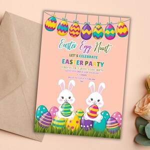 🐣 Hop on over! Our Easter Bunny Invitation with floral and pastel accents is ideal for an egg hunt party. 💌 Editable, printable, and available for instant download – crafted with love for memorable moments.