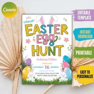 Editable Easter Egg Hunt Invitation: Floral Bunny Party Invite