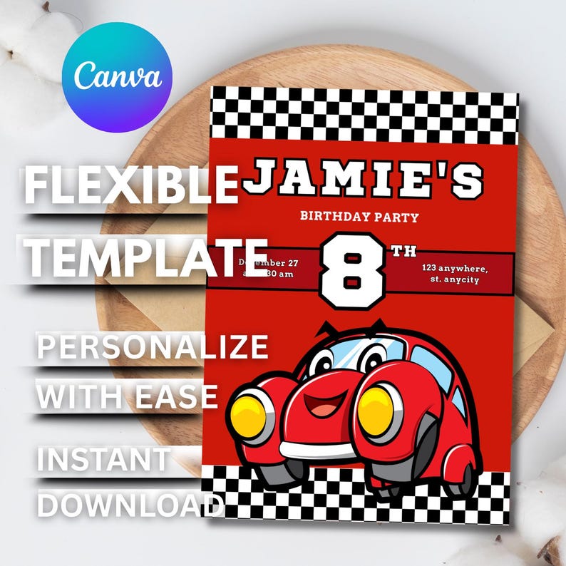 Editable Race Car Birthday Invitation | Racing Party Template (digital ...