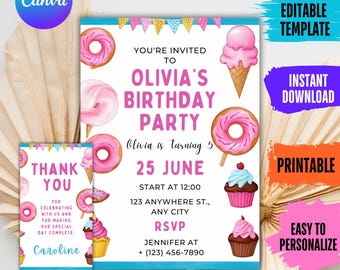 Editable Donut Birthday Invitation | Sweet Sprinkle Party Invite (Digital Download)