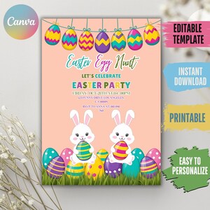 🌼 Make your Easter Brunch special with our Editable Pastel Easter Invite. 🐣 Featuring soft watercolor eggs, it's perfect for an egg hunt party. Instant download, easy to edit in Canva, and printable for quick use!