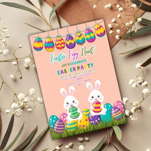 🌿 Easter Egg Hunt Invite 🌿 Celebrate with this editable Canva template, featuring lovely pastel hues and watercolor eggs. 🐇 Printable, instant download, and perfect for Easter brunch or egg hunt parties!