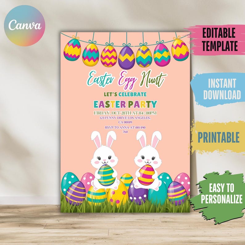 🐇 Celebrate with our Editable Pastel Easter Invite! 🌿 Featuring floral designs and watercolor eggs, perfect for any Easter brunch or egg hunt party. 💌 Printable and ready for instant download – spring magic awaits!
