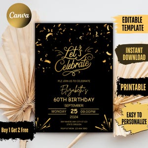 Let&#39;s Celebrate Invitation Template, Electronic Adult Surprise Birthday Invite, Anniversary Invites, Birthday Evite, Instant Download,