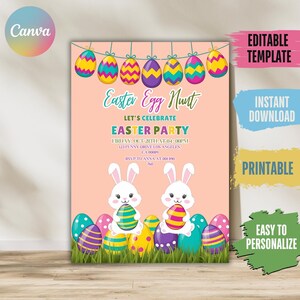 🌸 Easter Egg Hunt Invitation – Make your Easter brunch extra special with this watercolor egg design. 🐇 Fully editable in Canva, printable, and instant download. Add a touch of springtime charm to your party!