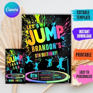 Convite de aniversário Jump, convite editável para festa Jump para menino, modelo de aniversário Bounce, convite Jump, convite Jump para menino, download instantâneo!