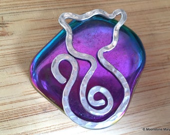 Palm Stone, Kitty Kat Gift, Magnetic Rainbow Hematite, Meditation Energy Chakra, Kitty Cat Fridge Magnet, Pet Lover Housewarming Gifts