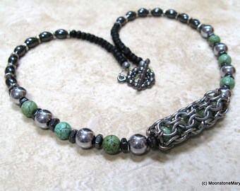 Green Jewelry, Turquoise Necklace, Magnet Therapy Choker, Gift for her, green bridal necklace, chakra necklace, handmade jewelry for gift