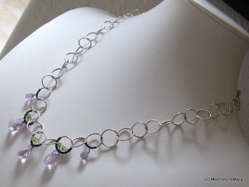 Gemstone Jewelry Peridot Purple Jewelry 17th Anniversary Gift Amethyst Necklace Gift for Mom Gift for Wife Mothers Day Gift