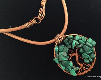 Tree of Life Necklace, Rustic Wedding, Handmade Jewelry. Malachite Gem Jewelry, Rustic Wedding, Girlfriend Gift, Gift for Women, TOL Pendant