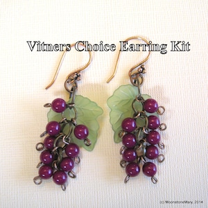 Earrings craft kit, Learn to Make Jewelry, tutorial, how to make earrings, DIY jewelry, wine lovers gift, crafty Mothers Day gift, wine love image 1