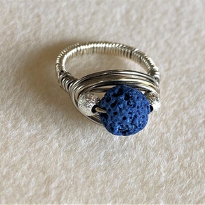 Aromatherapy Blue Ring, Oil Diffuser Jewelry, Lava Stone Rings, Magma Oil Diffuser Rings, Gift for Girlfriend, Organic Jewelry image 3