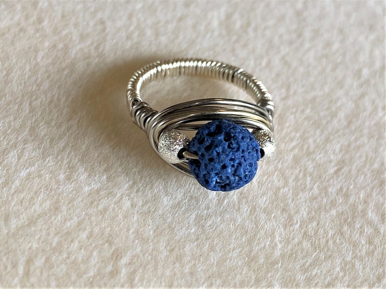 Aromatherapy Blue Ring, Oil Diffuser Jewelry, Lava Stone Rings, Magma Oil Diffuser Rings, Gift for Girlfriend, Organic Jewelry image 3