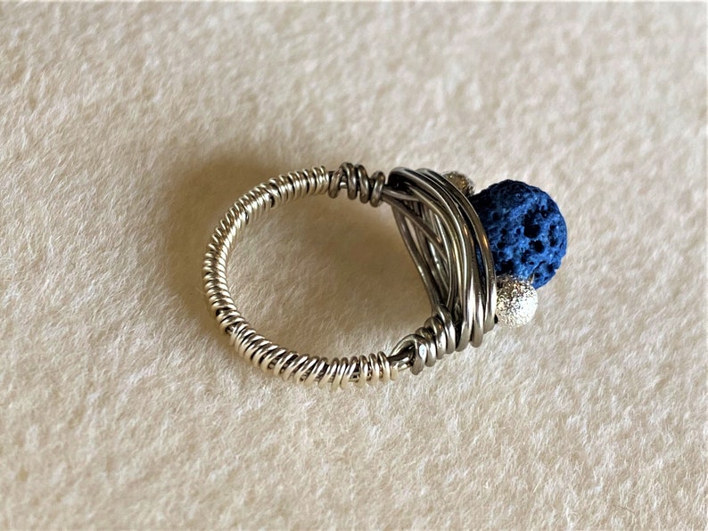 Aromatherapy Blue Ring, Oil Diffuser Jewelry, Lava Stone Rings, Magma Oil Diffuser Rings, Gift for Girlfriend, Organic Jewelry image 5