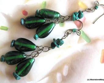Green Dangle Earrings, Malachite Jewelry, Emerald Vintage Earrings, Handmade jewelry, dangling green earrings, gift for women, gift for wife