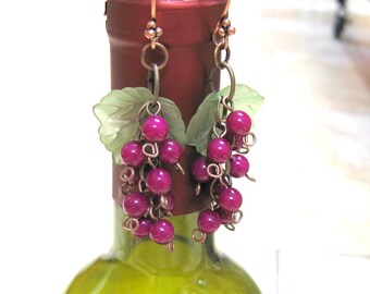 Wine Lover Dangle Earrings, Vineyard weddings, Gypsy Style, grape cluster jewelry, gift for wine connoisseur, wine gift, bridesmaid jewelry