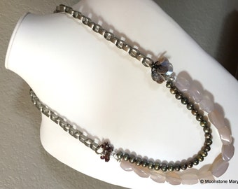 Pearl Necklace, Bridal Wear, Boho Recycled, Mothers Day gift, Casual Jewelry, Fresh Water Pearls, Opals, June birthstone, Earth Day gift