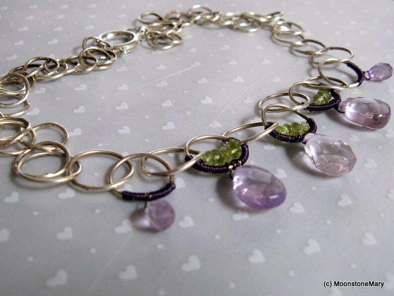 Gemstone Jewelry Peridot Purple Jewelry 17th Anniversary Gift Amethyst Necklace Gift for Mom Gift for Wife Mothers Day Gift