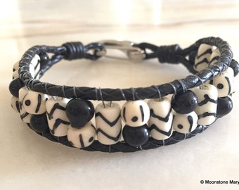 Handmade Bracelet, Black White Jewelry, Wrap Bracelet, Gift for Women, Unisex Jewelry, Gift for Man, Monochromatic Jewelry, Handmade Jewelry