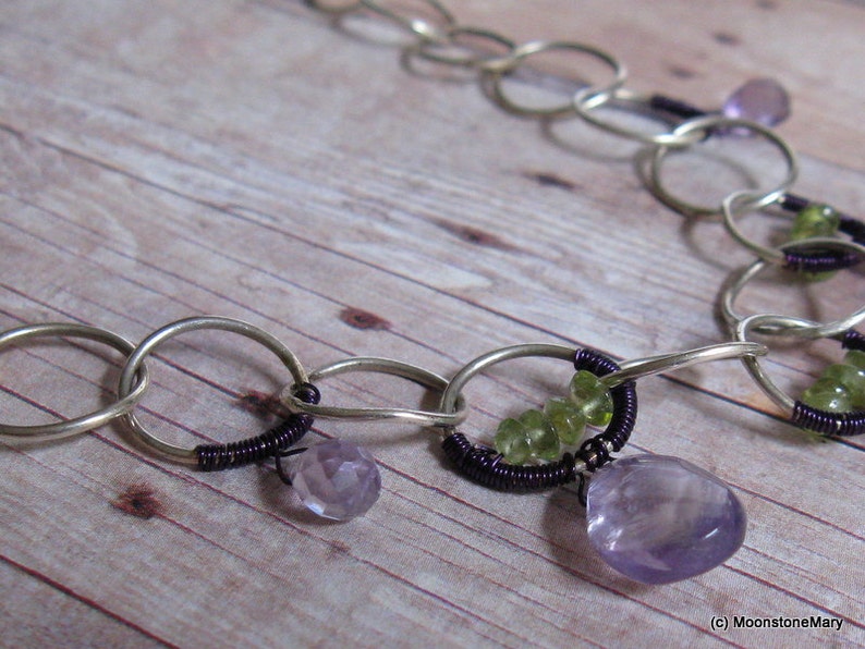 Gemstone Jewelry Peridot Purple Jewelry 17th Anniversary Gift Amethyst Necklace Gift for Mom Gift for Wife Mothers Day Gift