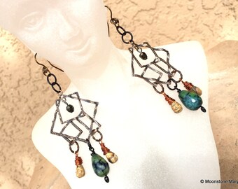 Chandelier Dangle Earrings, Boho, handmade gift, handmade gift, gypsy wedding accessories, gem earrings, Bridal Jewelry