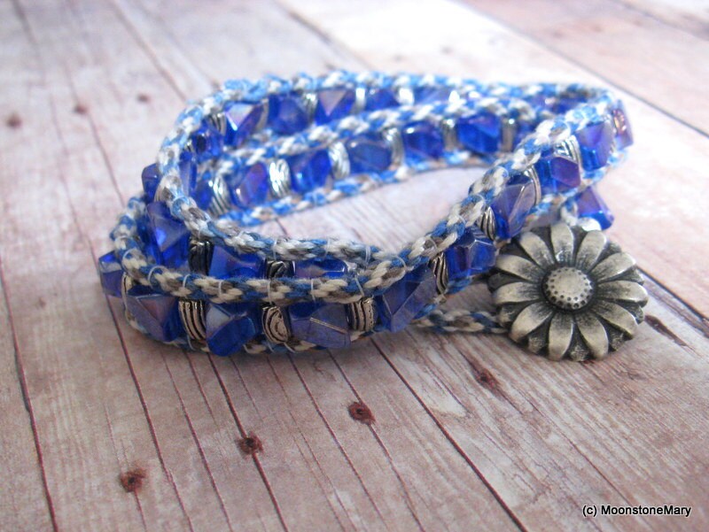 Blue Wrap Bracelet Peacock Blue Jeans Kumihimo Cord Etsy