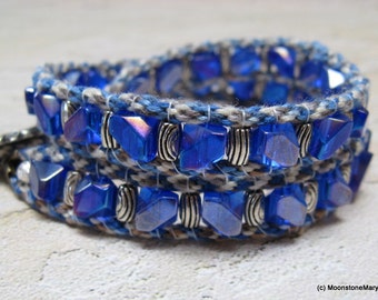 Blue Wrap Bracelet Peacock Blue Jeans Kumihimo Cord Transformer Choker