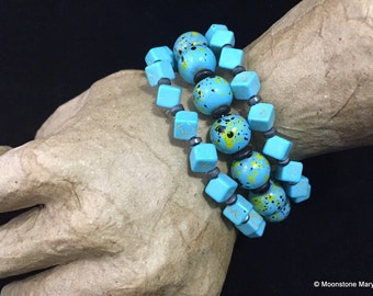 Turquoise Bling Bangle, Fun Bling Bracelet, Gift for Woman Teen Girlfriend, Handmade Anniversary Gift Woman, best buy handmade, Blue Cubes